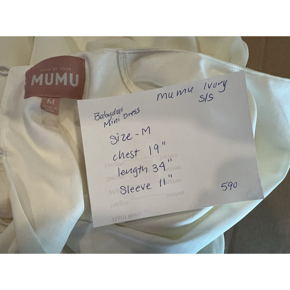 SHOW ME YOUR MUMU Brooks Bohemian Flowy Short Sleeve Babydoll Mini Dress Cream M - Picture 12 of 12